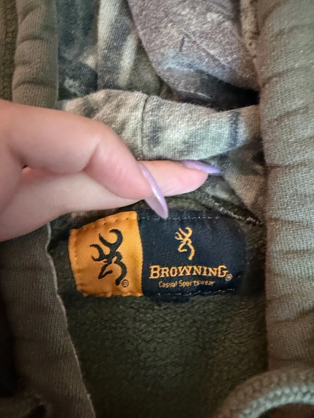 Browning Olive Green Hoodie with Gold Logo Patch